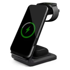 Ładowarka bezprzewodowa 15W, 3 w 1, stojak na telefon | Todd / Czarny V1380-03