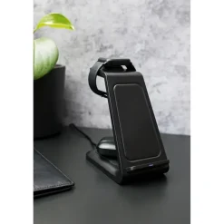 Ładowarka bezprzewodowa 15W, 3 w 1, stojak na telefon | Todd / Czarny V1380-03