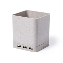 Ładowarka bezprzewodowa 5W ze słomy pszenicznej, hub USB 2.0, pojemnik na przybory do pisania, stojak na telefon / Neutralny V0116-00