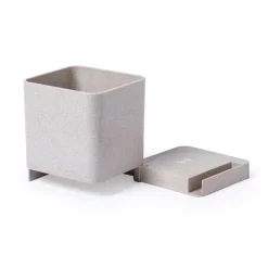 Ładowarka bezprzewodowa 5W ze słomy pszenicznej, hub USB 2.0, pojemnik na przybory do pisania, stojak na telefon / Neutralny V0116-00