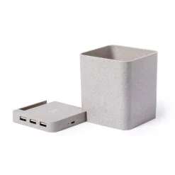 Ładowarka bezprzewodowa 5W ze słomy pszenicznej, hub USB 2.0, pojemnik na przybory do pisania, stojak na telefon / Neutralny V0116-00