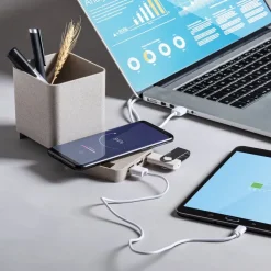 Ładowarka bezprzewodowa 5W ze słomy pszenicznej, hub USB 2.0, pojemnik na przybory do pisania, stojak na telefon / Neutralny V0116-00