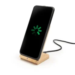 Bambusowa ładowarka bezprzewodowa 10W B'RIGHT, stojak na telefon | Wilder / Drewno V0349-17