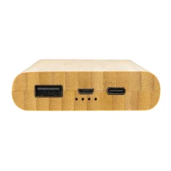 Bambusowy, bezprzewodowy power bank 8000 mAh, ładowarka bezprzewodowa 5W / Brązowy P322.359