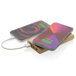 Bambusowy, bezprzewodowy power bank 8000 mAh, ładowarka bezprzewodowa 5W / Brązowy P322.359