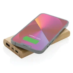 Bambusowy, bezprzewodowy power bank 8000 mAh, ładowarka bezprzewodowa 5W / Brązowy P322.359