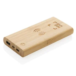 Bambusowy, bezprzewodowy power bank 8000 mAh, ładowarka bezprzewodowa 5W / Brązowy P322.359