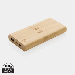Bambusowy, bezprzewodowy power bank 8000 mAh, ładowarka bezprzewodowa 5W / Brązowy P322.359
