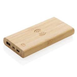 Bambusowy, bezprzewodowy power bank 8000 mAh, ładowarka bezprzewodowa 5W / Brązowy P322.359