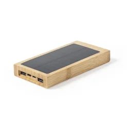 Bambusowy bezprzewodowy power bank 10000 mAh, ładowarka bezprzewodowa 5W, ładowarka słoneczna / Brązowy V8335-16