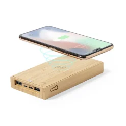Bambusowy bezprzewodowy power bank 10000 mAh, ładowarka bezprzewodowa 5W, ładowarka słoneczna / Brązowy V8335-16