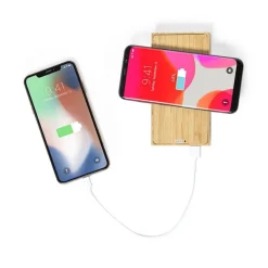 Bambusowy bezprzewodowy power bank 10000 mAh, ładowarka bezprzewodowa 5W, ładowarka słoneczna / Brązowy V8335-16