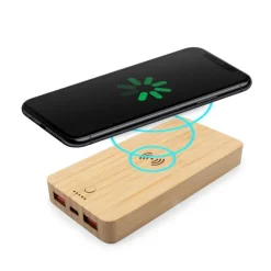 Bambusowy bezprzewodowy power bank 8000 mAh B'RIGHT, ładowarka bezprzewodowa 15W | Benson / Drewno V0053-17