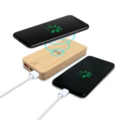 Bambusowy bezprzewodowy power bank 8000 mAh B'RIGHT, ładowarka bezprzewodowa 15W | Benson / Drewno V0053-17