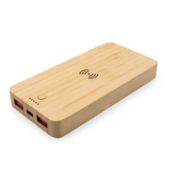 Bambusowy bezprzewodowy power bank 8000 mAh B'RIGHT, ładowarka bezprzewodowa 15W | Benson / Drewno V0053-17