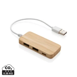 Bambusowy hub USB 2.0 z USB typu C / Brązowy P308.739