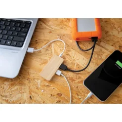 Bambusowy hub USB 2.0 z USB typu C / Brązowy P308.739