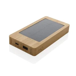 Bambusowy power bank 10000 mAh, ładowarka słoneczna / Brązowy P322.399