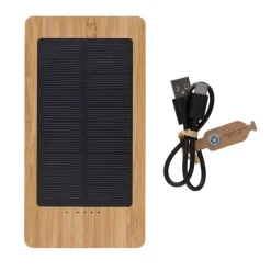 Bambusowy power bank 10000 mAh, ładowarka słoneczna / Brązowy P322.399
