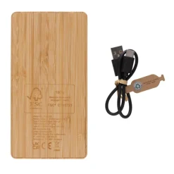 Bambusowy power bank 10000 mAh, ładowarka słoneczna / Brązowy P322.399