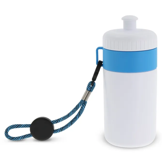 Bidon Sportowy Z Obwódka I Kolorowym Sznurkiem 500ml / Biały / jasnoniebieski LT98785-N0112