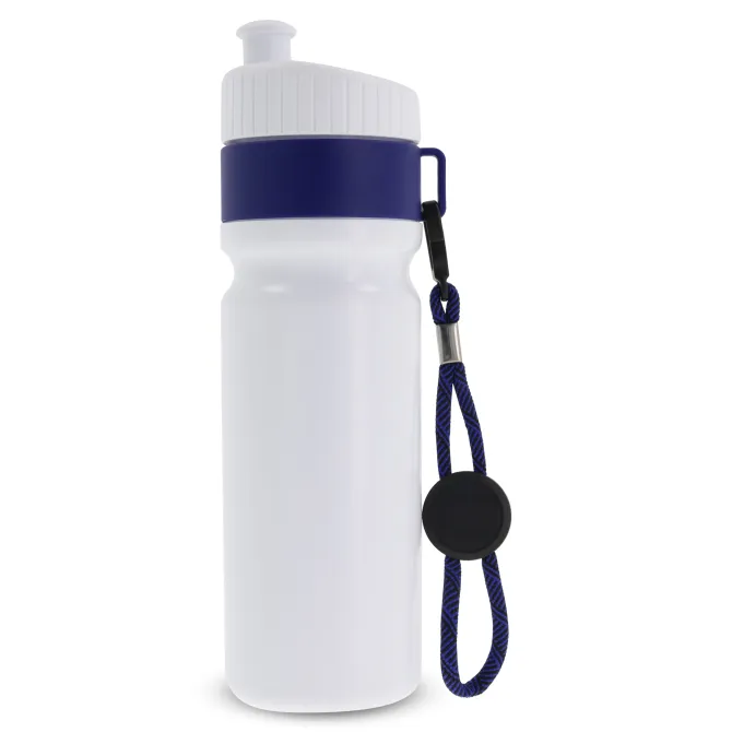 Bidon Sportowy Z Obwódka I Kolorowym Sznurkiem 750ml / Biały / ciemnoniebieski LT98736-N0110