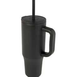Brady izolowany kubek z certyfikatem RCS o pojemności 900 ml z silikonową słomką / Czarny 10086790