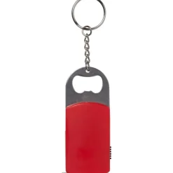 Brelok do kluczy, lampka LED, otwieracz do butelek, miara 1m / Czerwony V9458-05