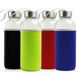 Butelka szklana 460 ml, metalowa nakrętka, neoprenowy pokrowiec / Neobottle / Czarny IP37052511