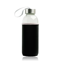 Butelka szklana 460 ml, metalowa nakrętka, neoprenowy pokrowiec / Neobottle / Czarny IP37052511
