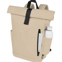 Byron plecak na laptopa 15,6 cala z tworzywa RPET z certyfikatem GRS z zawijanym zamknięciem, 18 l / Oatmeal 12065907