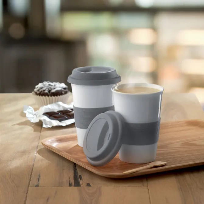 Ceramiczny kubek z przykrywką / Szary MO7683-07