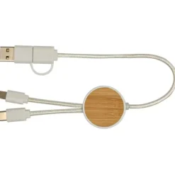 Chechia kabel do synchronizacji danych i szybkiego ładowania 5 w 1 27 W o długości 30 cm z tworzyw sztucznych pochodzących z recyklingu z detalami z bambusa / Biały 12442101