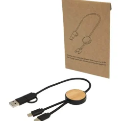 Chechia kabel do synchronizacji danych i szybkiego ładowania 5 w 1 27 W o długości 30 cm z tworzyw sztucznych pochodzących z recyklingu z detalami z bambusa / Czarny 12442190