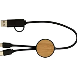 Chechia kabel do synchronizacji danych i szybkiego ładowania 5 w 1 27 W o długości 30 cm z tworzyw sztucznych pochodzących z recyklingu z detalami z bambusa / Czarny 12442190