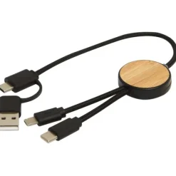 Chechia kabel do synchronizacji danych i szybkiego ładowania 5 w 1 27 W o długości 30 cm z tworzyw sztucznych pochodzących z recyklingu z detalami z bambusa / Czarny 12442190