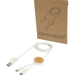 Chechia kabel do synchronizacji danych i szybkiego ładowania 5 w 1 27 W o długości 150 cm z tworzyw sztucznych pochodzących z recyklingu z detalami z bambusa / Biały 12442201