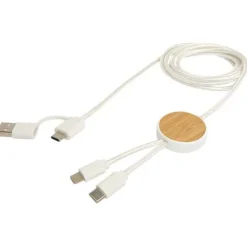 Chechia kabel do synchronizacji danych i szybkiego ładowania 5 w 1 27 W o długości 150 cm z tworzyw sztucznych pochodzących z recyklingu z detalami z bambusa / Biały 12442201