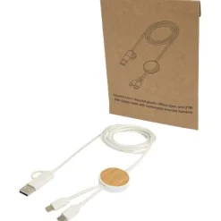 Chechia kabel do synchronizacji danych i szybkiego ładowania 5 w 1 27 W o długości 150 cm z tworzyw sztucznych pochodzących z recyklingu z detalami z bambusa / Biały 12442201