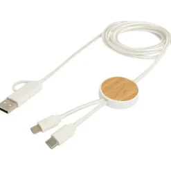 Chechia kabel do synchronizacji danych i szybkiego ładowania 5 w 1 27 W o długości 150 cm z tworzyw sztucznych pochodzących z recyklingu z detalami z bambusa / Biały 12442201