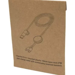 Chechia kabel do synchronizacji danych i szybkiego ładowania 5 w 1 27 W o długości 150 cm z tworzyw sztucznych pochodzących z recyklingu z detalami z bambusa / Biały 12442201