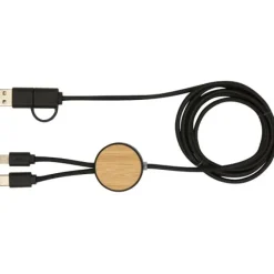 Chechia kabel do synchronizacji danych i szybkiego ładowania 5 w 1 27 W o długości 150 cm z tworzyw sztucznych pochodzących z recyklingu z detalami z bambusa / Czarny 12442290