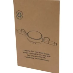 Chechia zwijany kabel do synchronizacji danych i szybkiego ładowania 5 w 1 45 W o długości 100 cm z tworzyw sztucznych pochodzących z recyklingu z detalami z bambusa / Biały 12441901