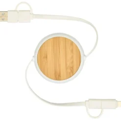 Chechia zwijany kabel do synchronizacji danych i szybkiego ładowania 5 w 1 45 W o długości 100 cm z tworzyw sztucznych pochodzących z recyklingu z detalami z bambusa / Biały 12441901