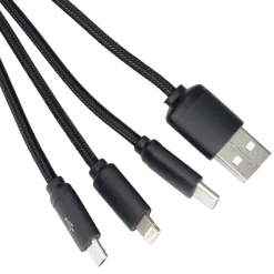 Długi kabel 3w1 z podświetlanym logo, W201TG / Czarny EG053403