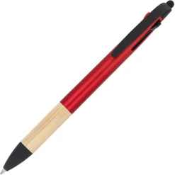 Długopis 3-kolorowy z uchwytem z bambusa / Czerwony LT80561-N0021
