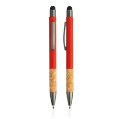 Gumowany długopis z aluminium i korka z funkcją touch / Merge / Czerwony IP13155052