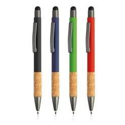 Gumowany długopis z aluminium i korka z funkcją touch / Merge / Czerwony IP13155052