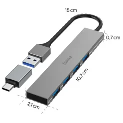 Hub USB, USB-C Hama / Szary VH072-19