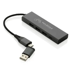 Hub USB 2.0 z USB C, aluminium z recyklingu / Szary P308.682